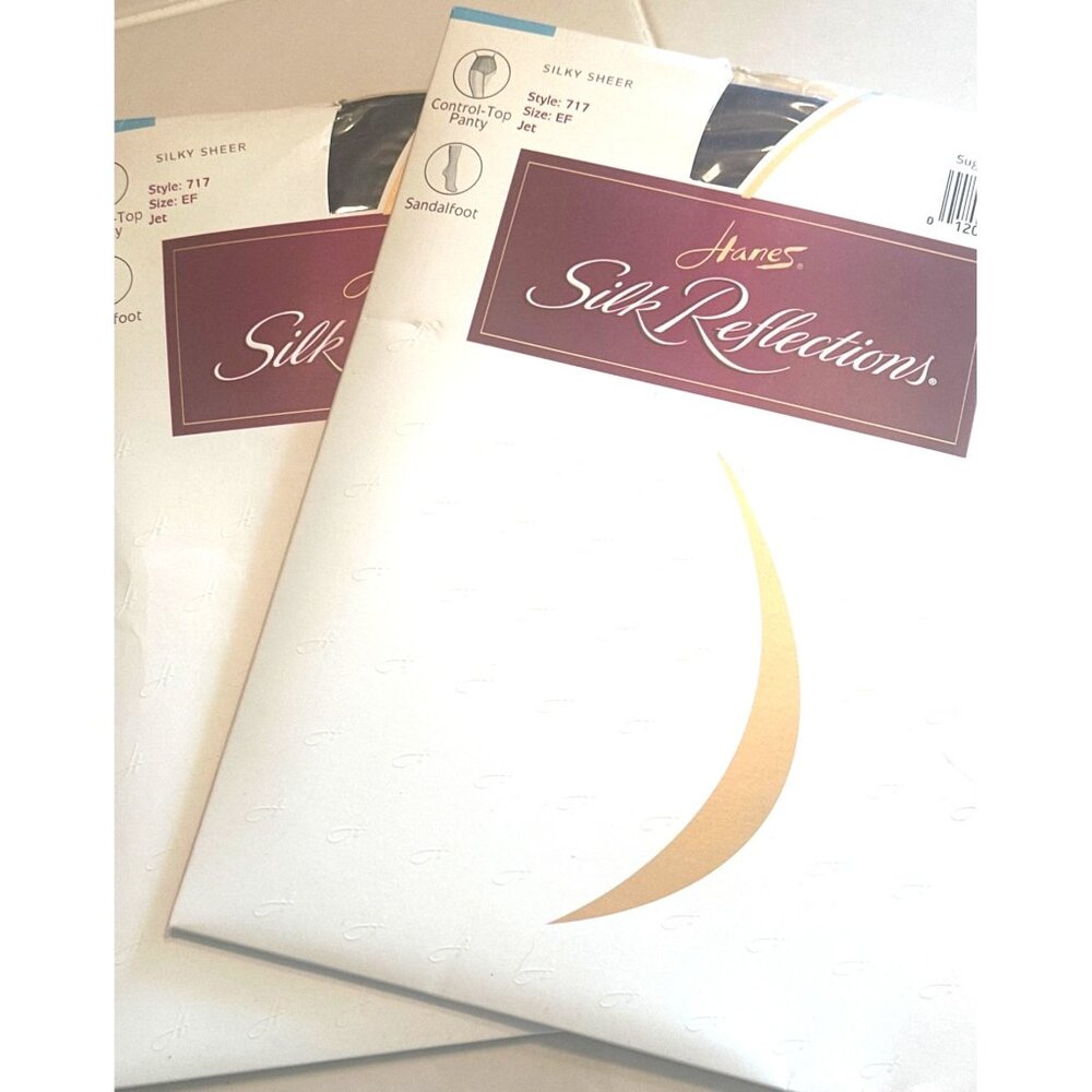 Hanes Silk Reflections‎ 2PR Silky Sheer Control Top Pantyhose Size EF Sandlefoot